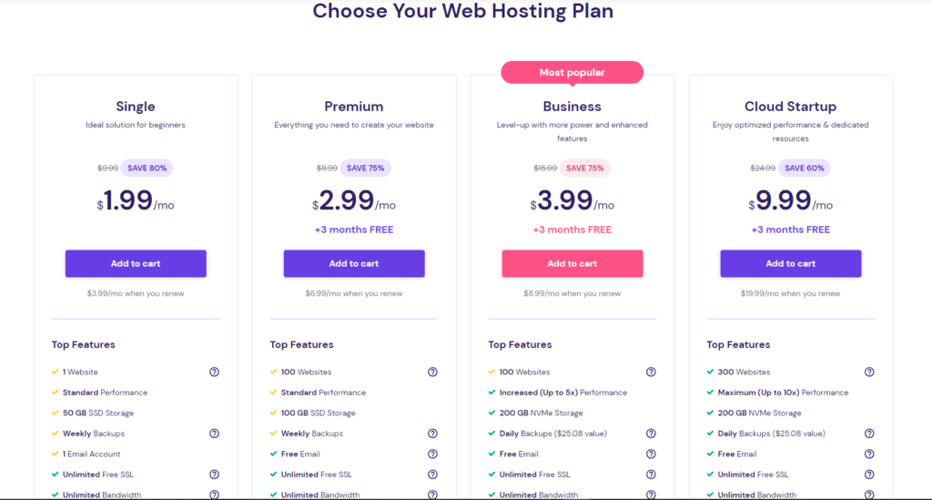 Hostinger vs Bluehost: Hostinger pricing