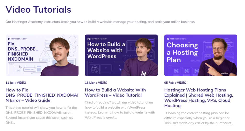 Hostinger vs Bluehost: Hostinger Video Tutorials